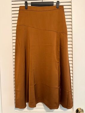 J. Crew Rust A-Line Satin Midi Skirt